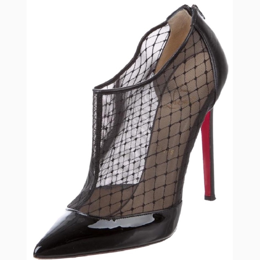 Christian louboutin black mesh and patent leather